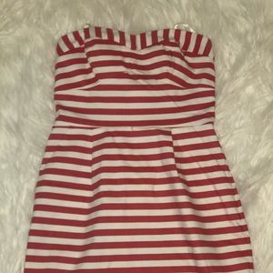 Strapless pink and white stretch zip up dress